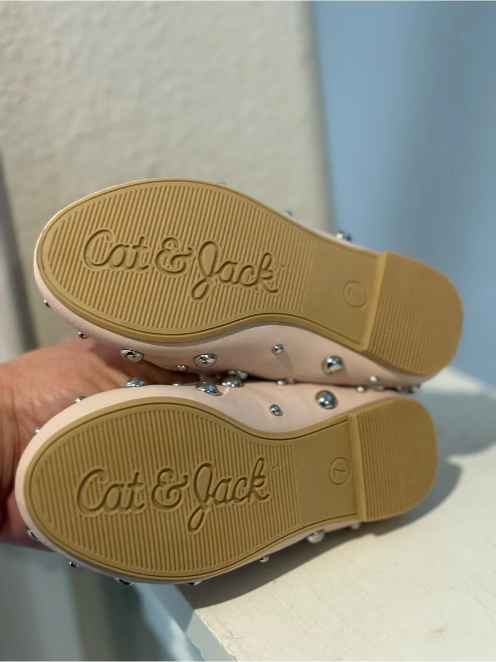 NEW w/o Tag Cat & Jack Toddler Girl 7 Pink Heather Stud Ballet Flats Memory Foam